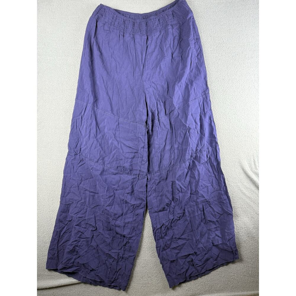 Soft Surroundings Pants L Blue Tall Women Lagenlook Wide Leg Boho Full Length